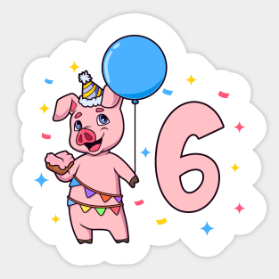 I am 6 with pig - kids birthday 6 years old Sticker